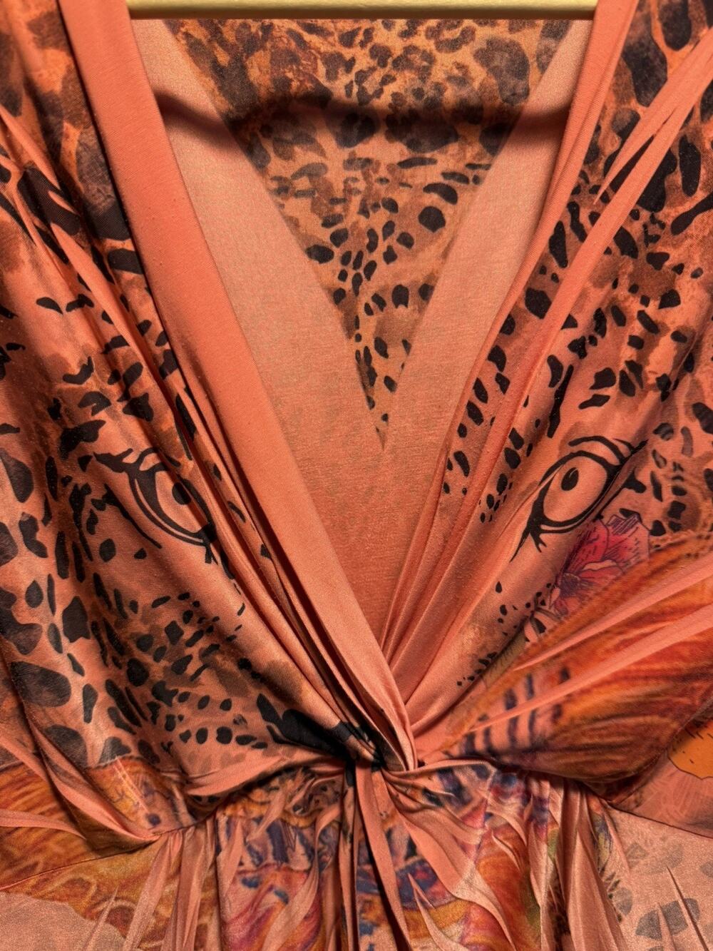 Reina Womens Orange Pink Leopard Cheetah Butterfly Top Made in USA Bratz Y2K